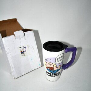 Spoontiques Peanuts “Good Grief” Ceramic Travel Coffee Mug, 18 oz with Lid, NWT
